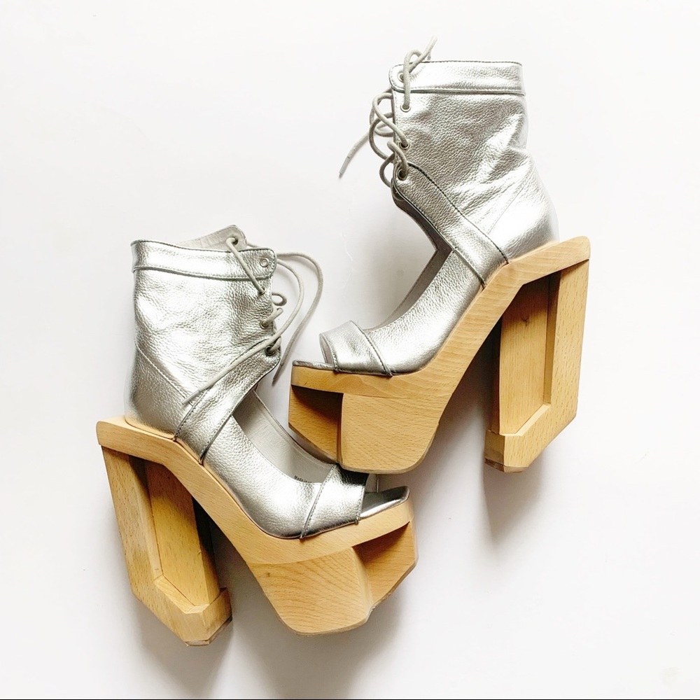 Jeffrey Campbell•futura silver platforms wood heel